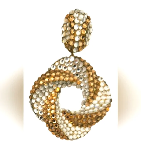 Vintage Richard Kerr 1980 Champagne Crystal Swirl Hoop Drop Earrings Signed - Picture 8 of 8